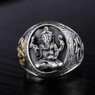 Golden Lotus Ganesh Sterling Silver Ring-Your Soul Place